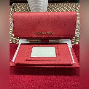 Michael Kors Jet Set Travel Red Saffiano Leather Wallet